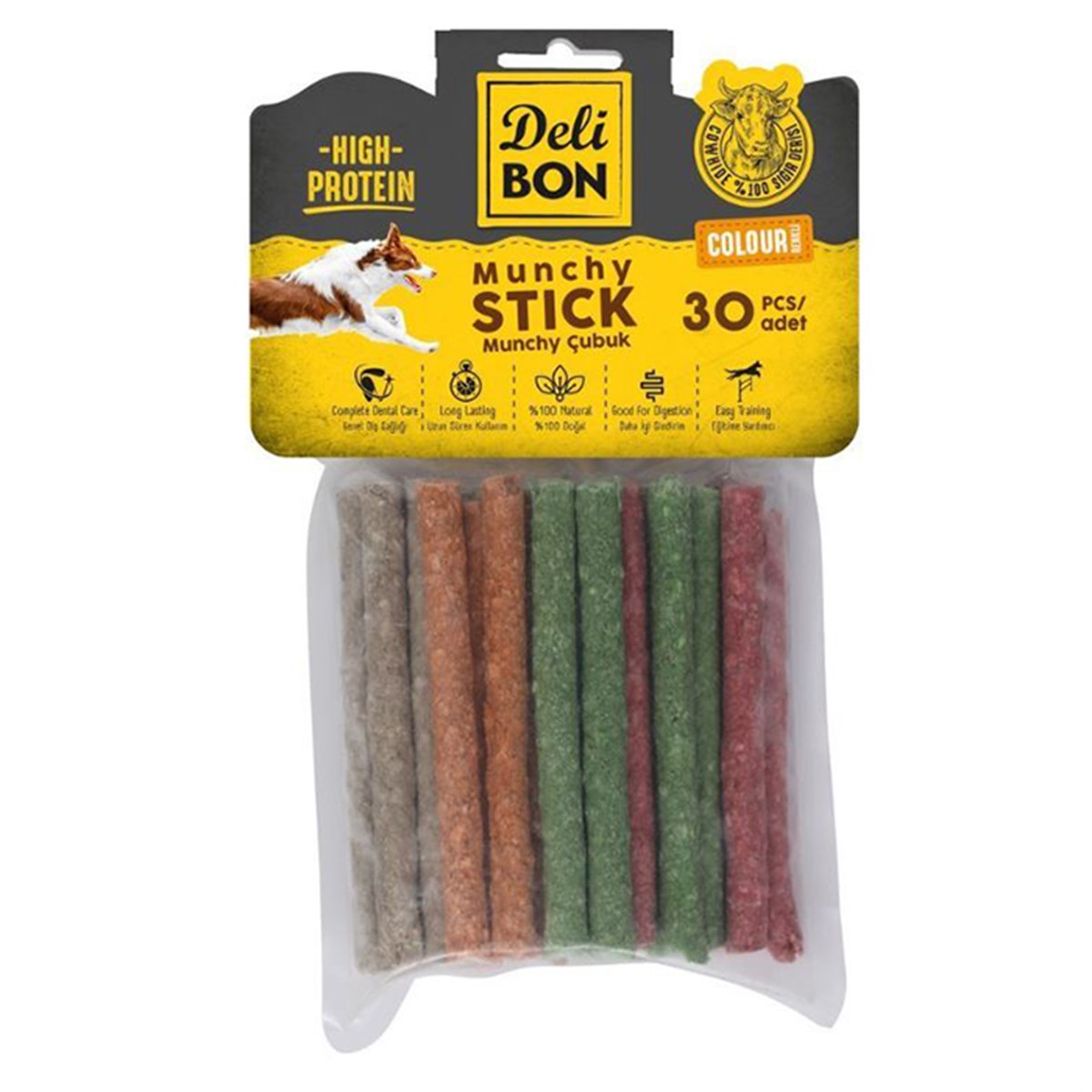 DERİ MUNCHY ÇUBUK ORTA BOY 30Lİ PAKET KARIŞIK RENK KALINX30AD.8680782130519