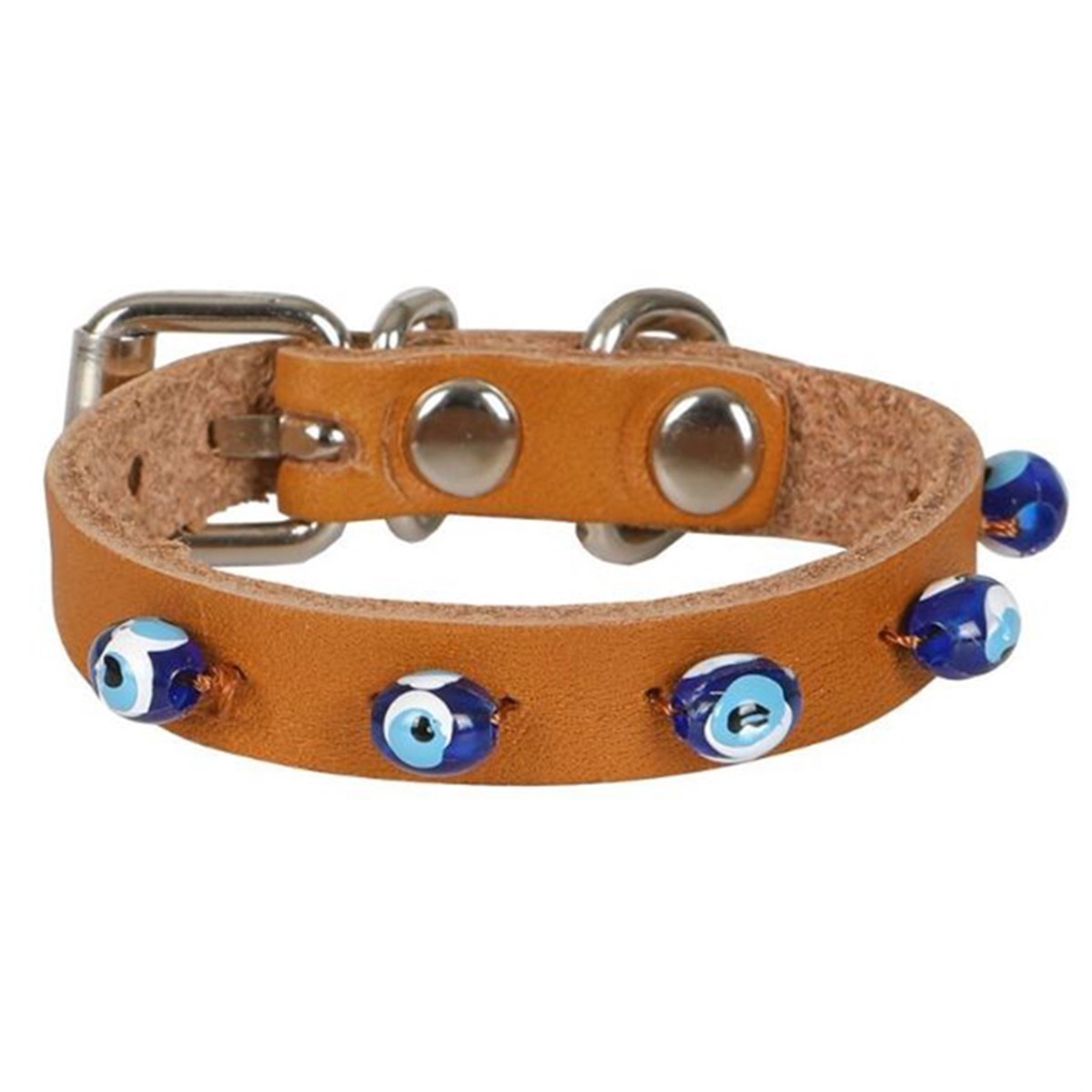 CATTİE BONCUKLU DERİ KEDİ TASMASI KAMEL 1,5X26-30CM