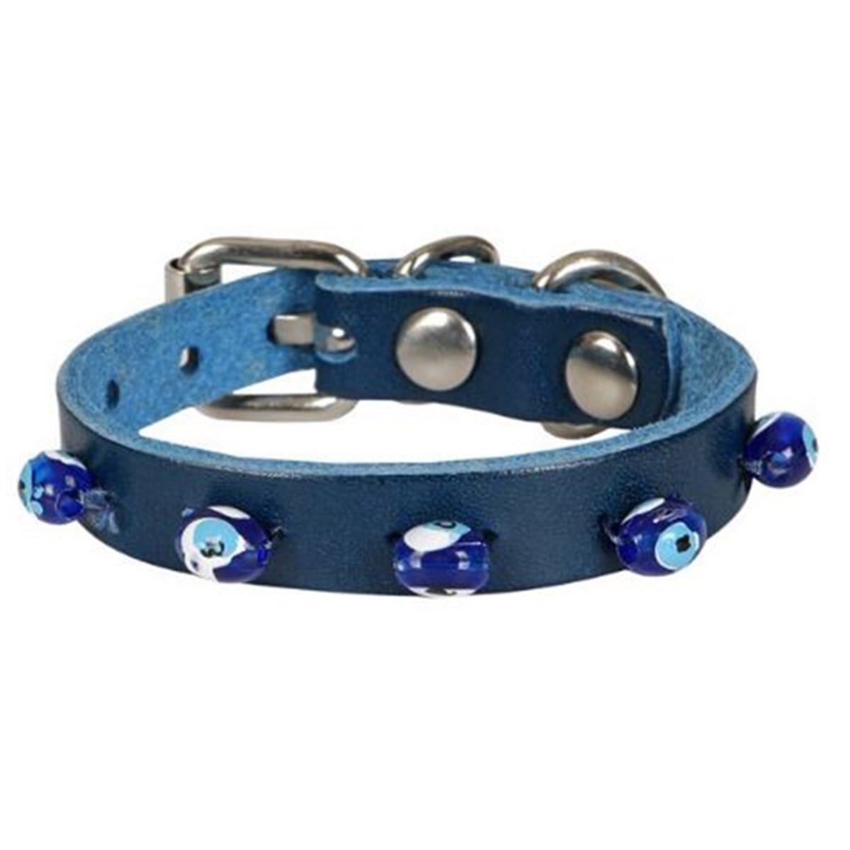 CATTİE BONCUKLU DERİ KEDİ TASMASI ROYALMAVİ 1,5X26-30CM