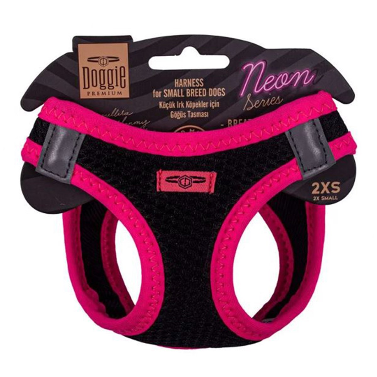 DOGGİE HAVALI DOKUMA NEON SERİSİ KÜÇÜK IRK GÖĞÜS TASMASI PEMBE 2XS-26-30CM8680782197253