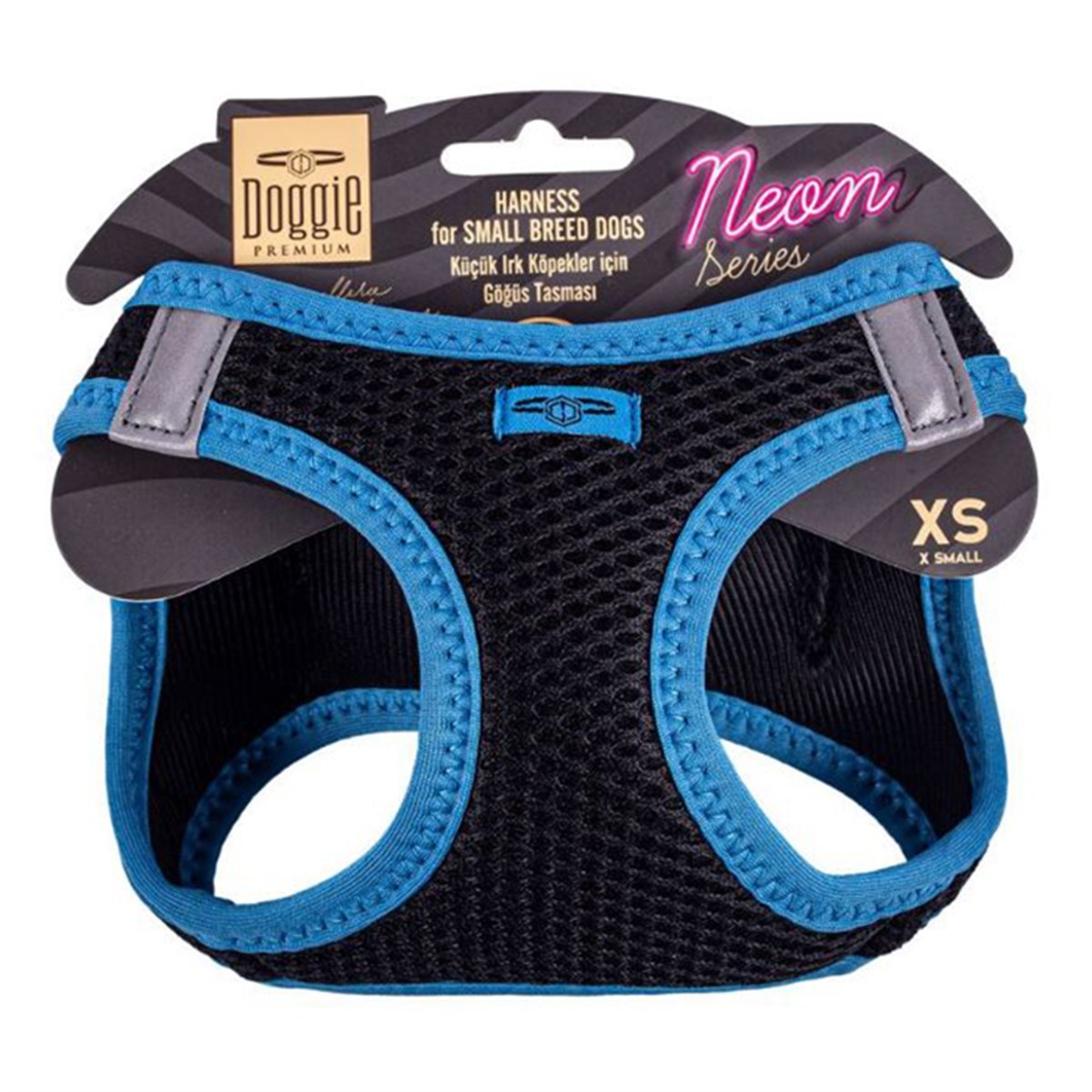 DOGGİE HAVALI DOKUMA NEON SERİSİ KÜÇÜK IRK GÖĞÜS TASMASI MAVİ XS-30-34CM8680782197277