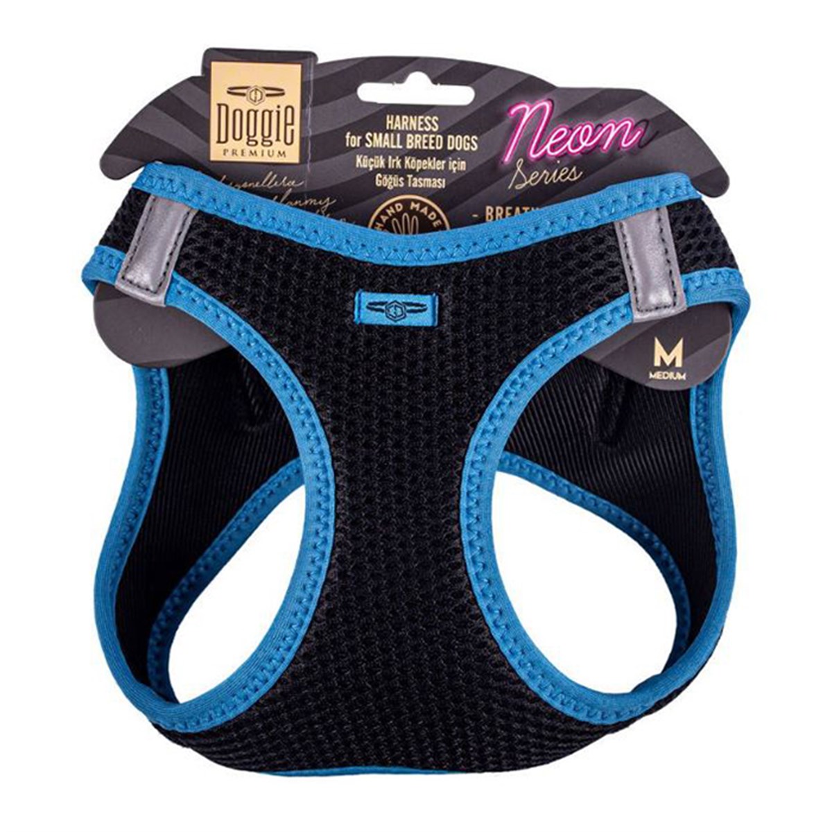 DOGGİE HAVALI DOKUMA NEON SERİSİ KÜÇÜK IRK GÖĞÜS TASMASI MAVİ M-38-44CM8680782197376