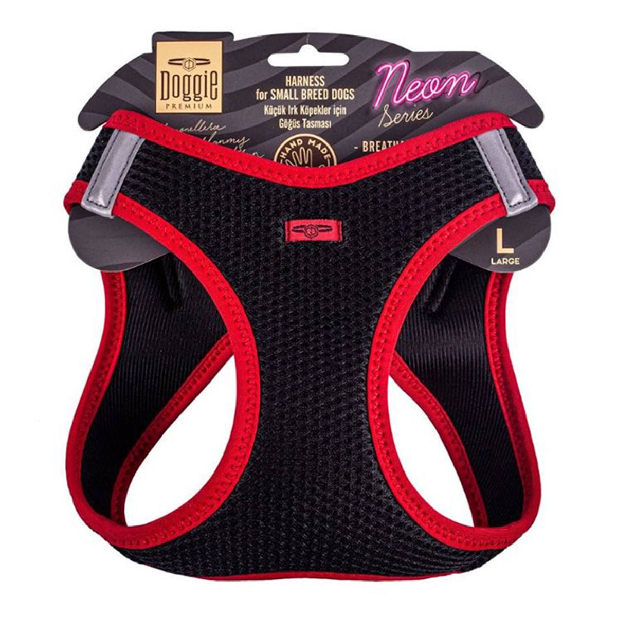 DOGGİE HAVALI DOKUMA NEON SERİSİ KÜÇÜK IRK GÖĞÜS TASMASI KIRMIZI L-42-48CM8680782197413