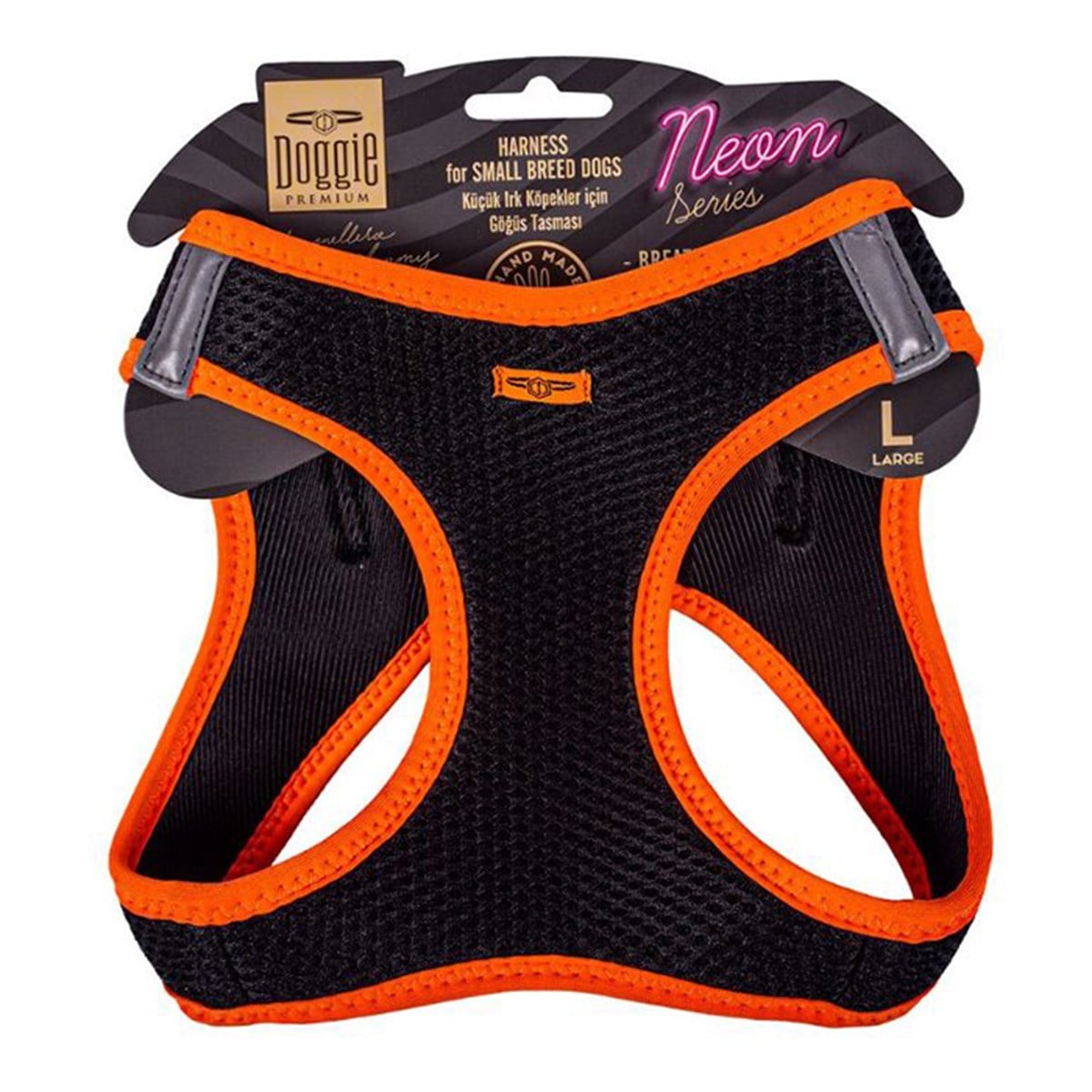 DOGGİE HAVALI DOKUMA NEON SERİSİ KÜÇÜK IRK GÖĞÜS TASMASI TURUNCU L-42-48CM8680782197437