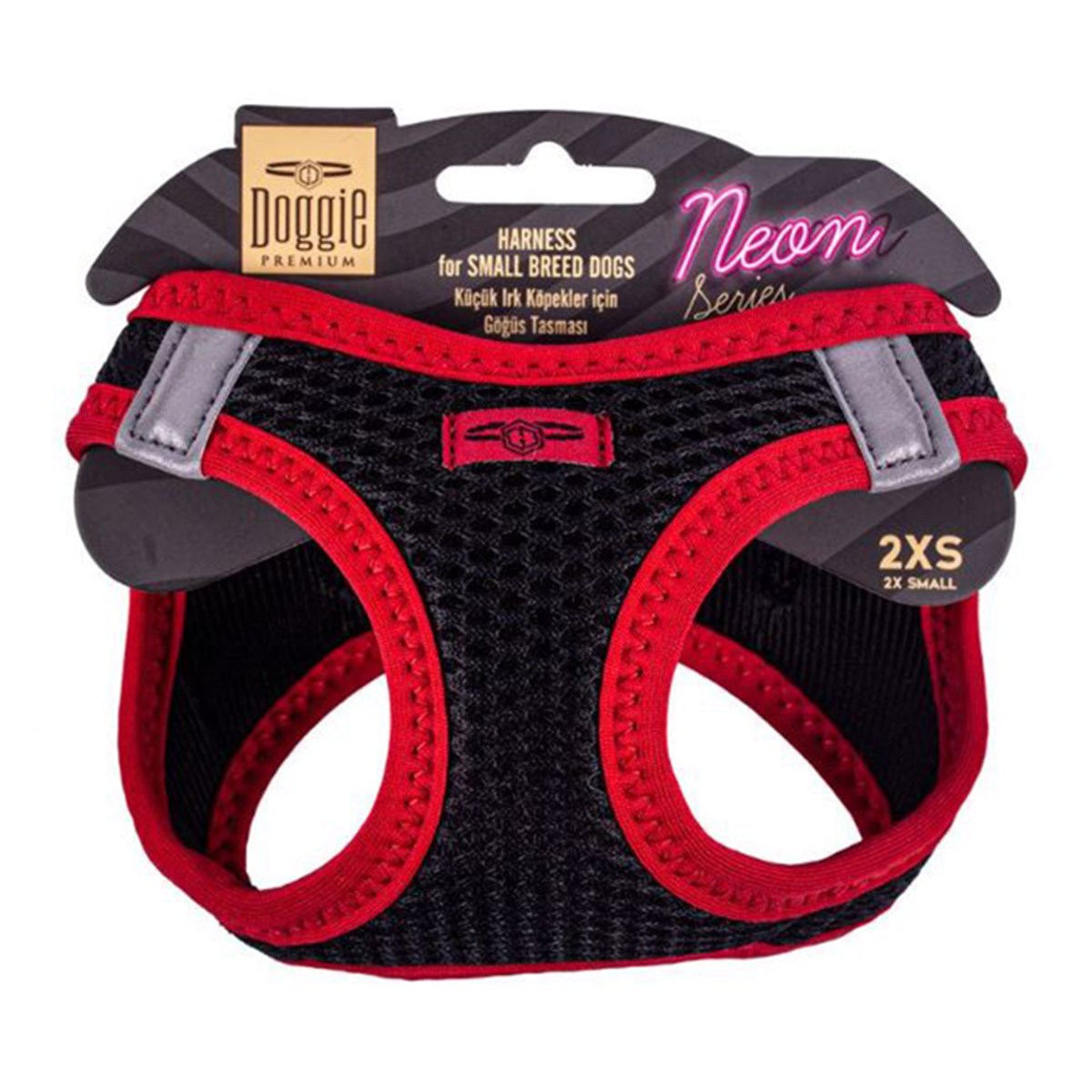 DOGGİE HAVALI DOKUMA NEON SERİSİ KÜÇÜK IRK GÖĞÜS TASMASI KIRMIZI 2XS-26-30CM8680782197215