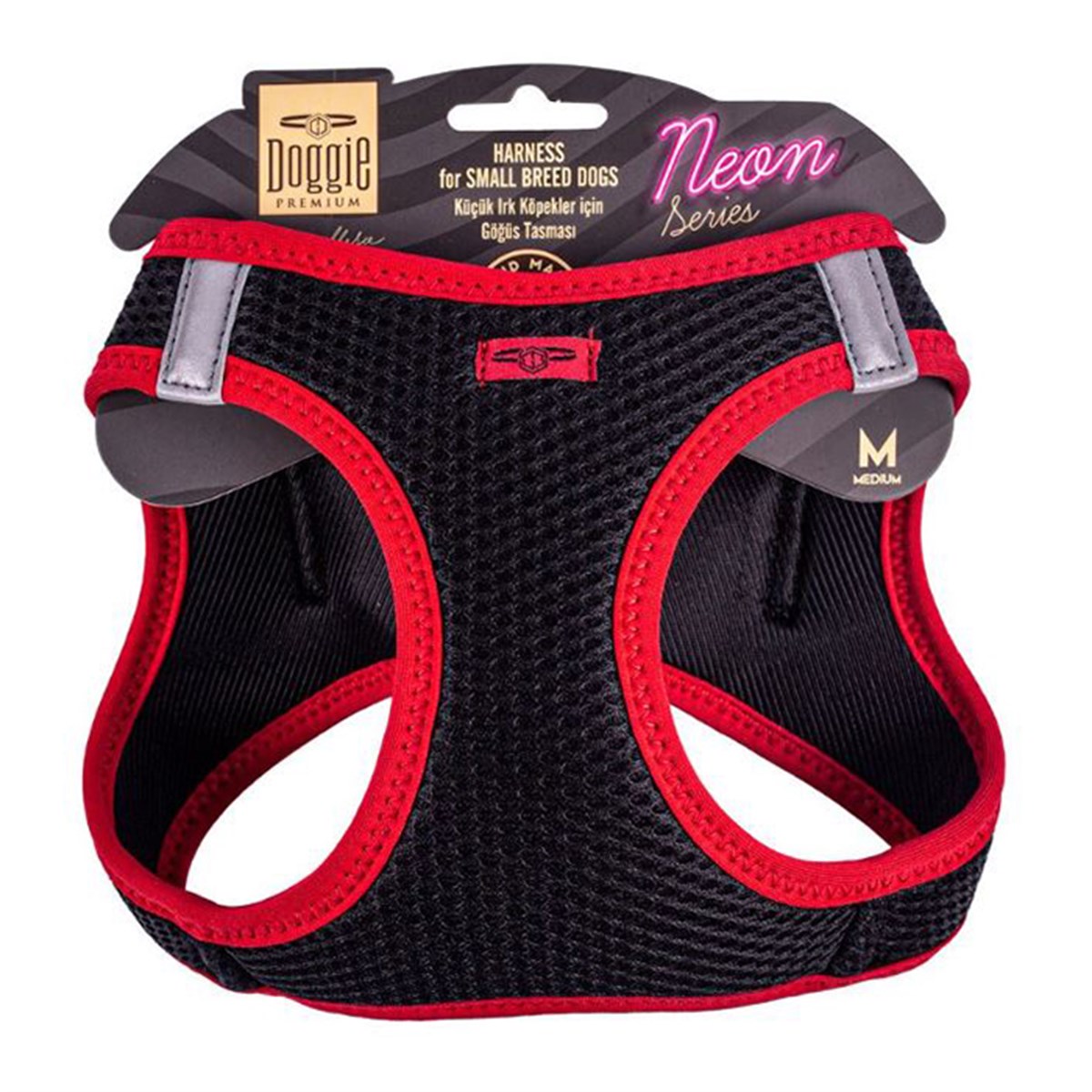 DOGGİE HAVALI DOKUMA NEON SERİSİ KÜÇÜK IRK GÖĞÜS TASMASI KIRMIZI M-38-44CM8680782197369