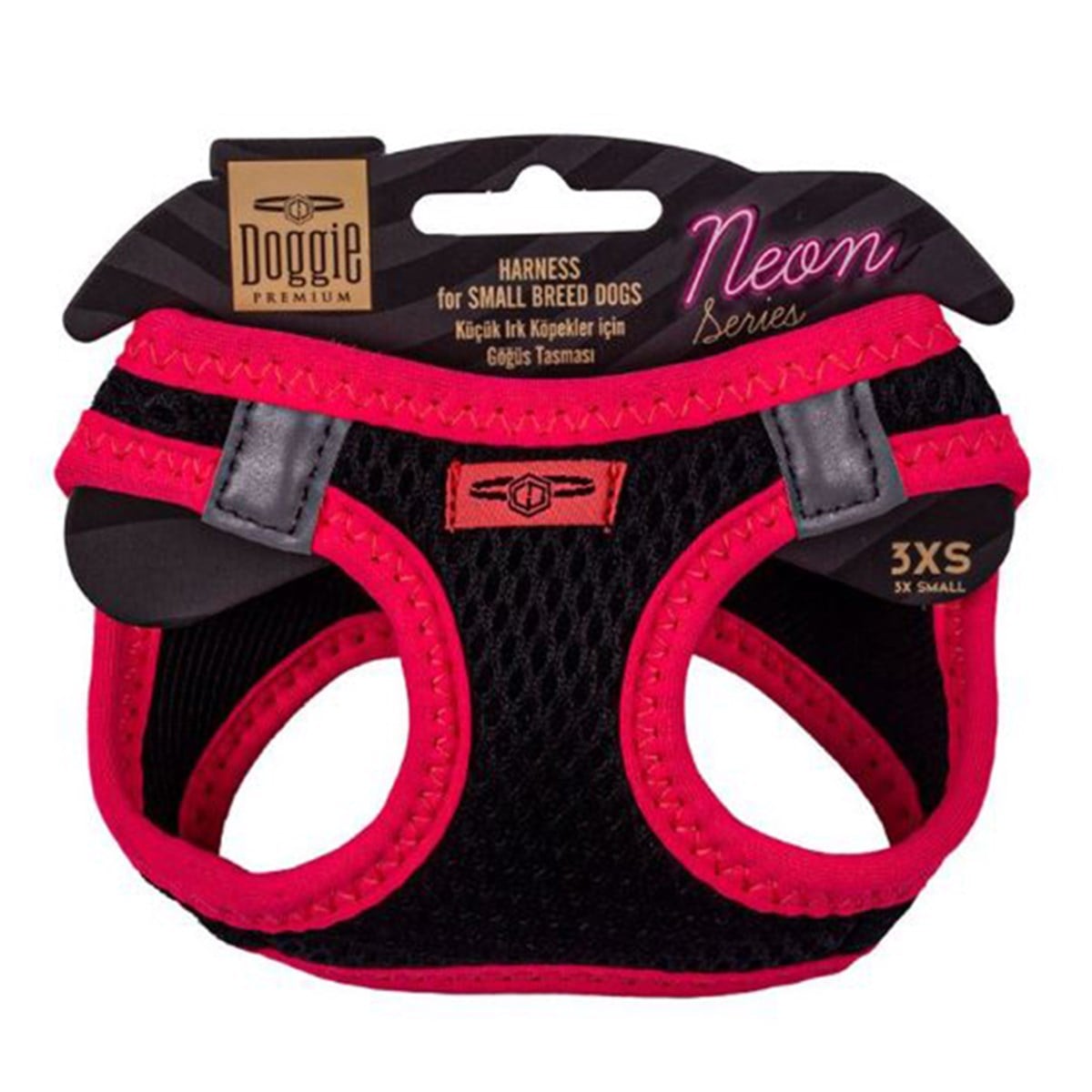 DOGGİE HAVALI DOKUMA NEON SERİSİ KÜÇÜK IRK GÖĞÜS TASMASI PEMBE 3XS-22-26CM8680782197208