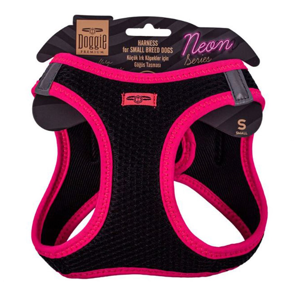 DOGGİE HAVALI DOKUMA NEON SERİSİ KÜÇÜK IRK GÖĞÜS TASMASI PEMBE S-32-38CM8680782197352
