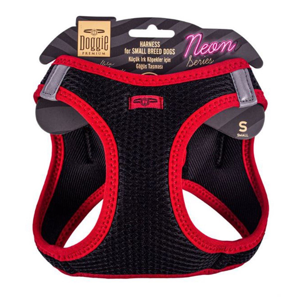 DOGGİE HAVALI DOKUMA NEON SERİSİ KÜÇÜK IRK GÖĞÜS TASMASI KIRMIZI S-32-38CM8680782197314