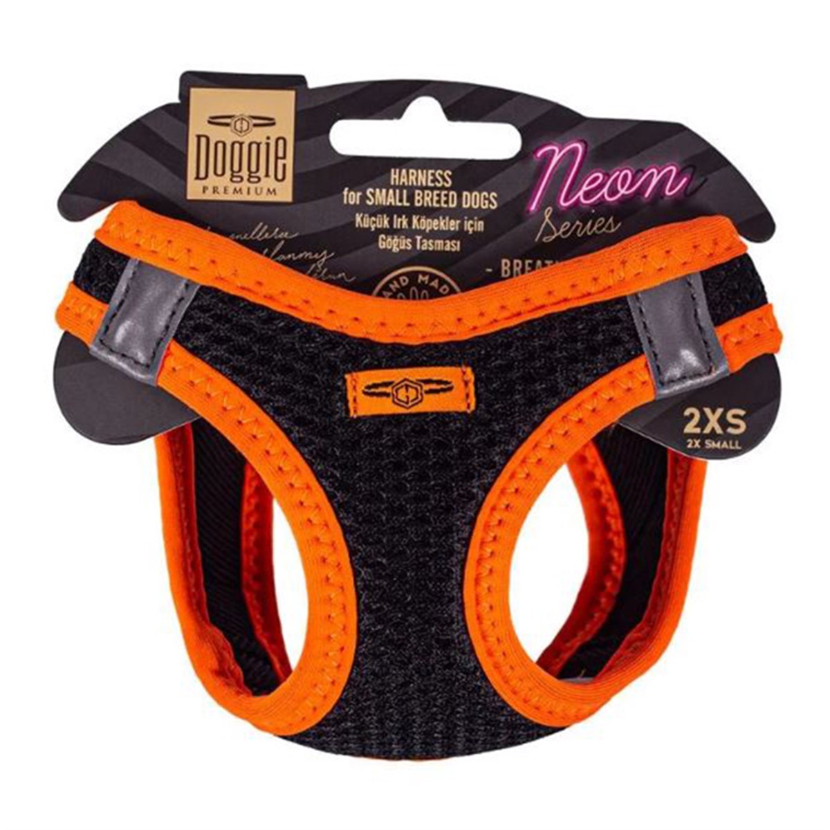 DOGGİE HAVALI DOKUMA NEON SERİSİ KÜÇÜK IRK GÖĞÜS TASMASI TURUNCU 2XS-26-30CM8680782197239
