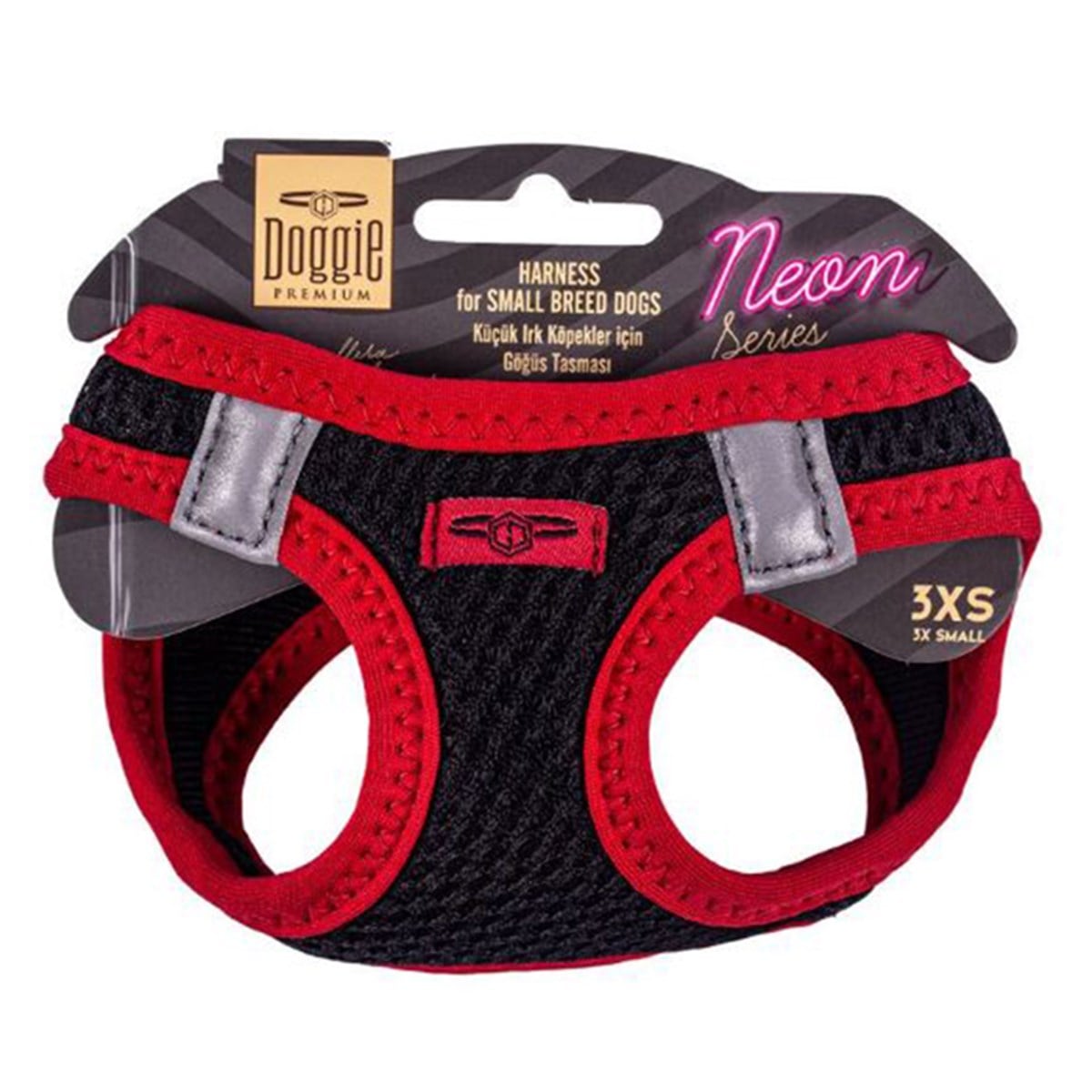 DOGGİE HAVALI DOKUMA NEON SERİSİ KÜÇÜK IRK GÖĞÜS TASMASI KIRMIZI 3XS-22-26CM8680782197161
