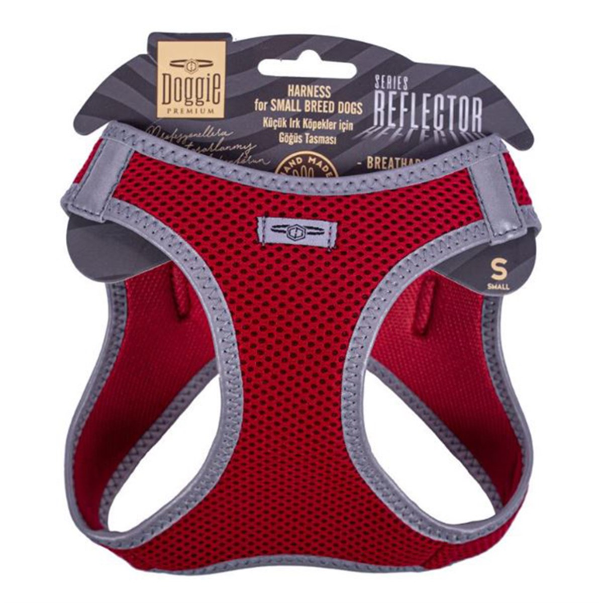 DOGGİE HAVALI DOKUMA REFLEKTÖR SERİSİ KÜÇÜK IRK GÖĞÜS TASMASI KIRMIZI S-32-38CM8680782197680