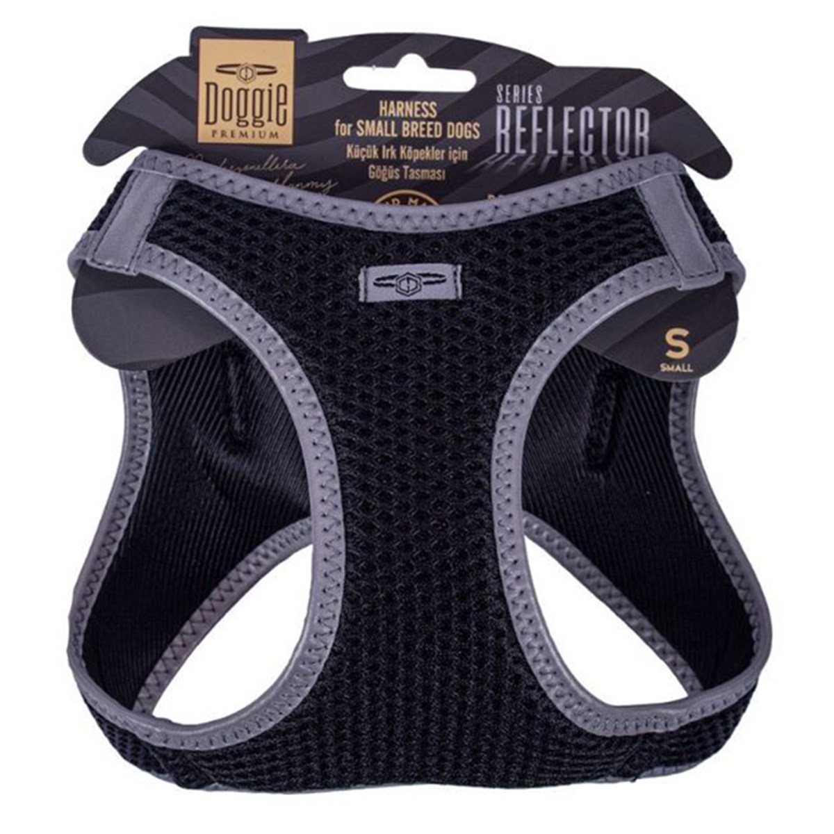 DOGGİE HAVALI DOKUMA REFLEKTÖR SERİSİ KÜÇÜK IRK GÖĞÜS TASMASI SİYAH S-32-38CM8680782197673