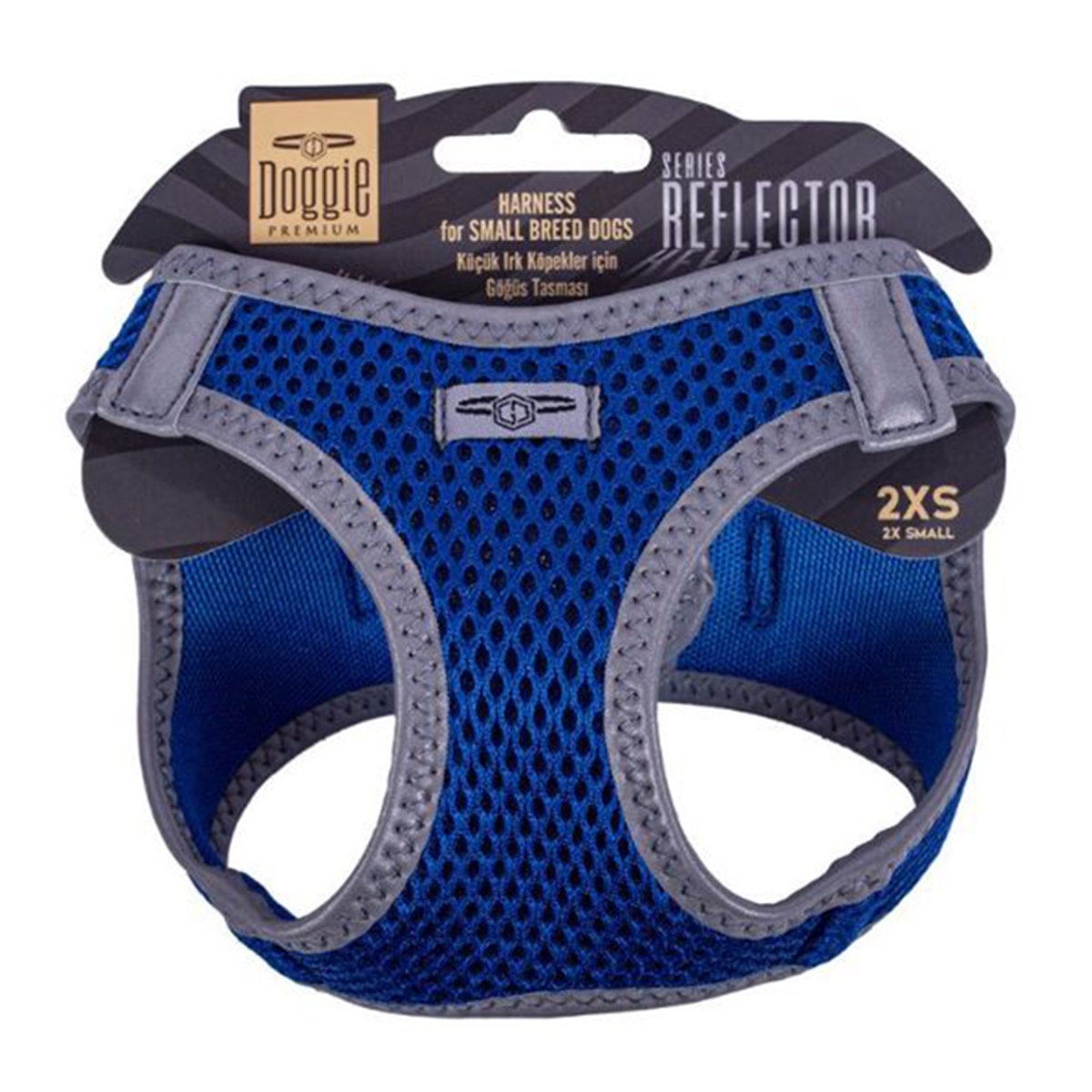 DOGGİE HAVALI DOKUMA REFLEKTÖR SERİSİ KÜÇÜK IRK GÖĞÜS TASMASI MAVİ 2XS-26-30CM8680782197550