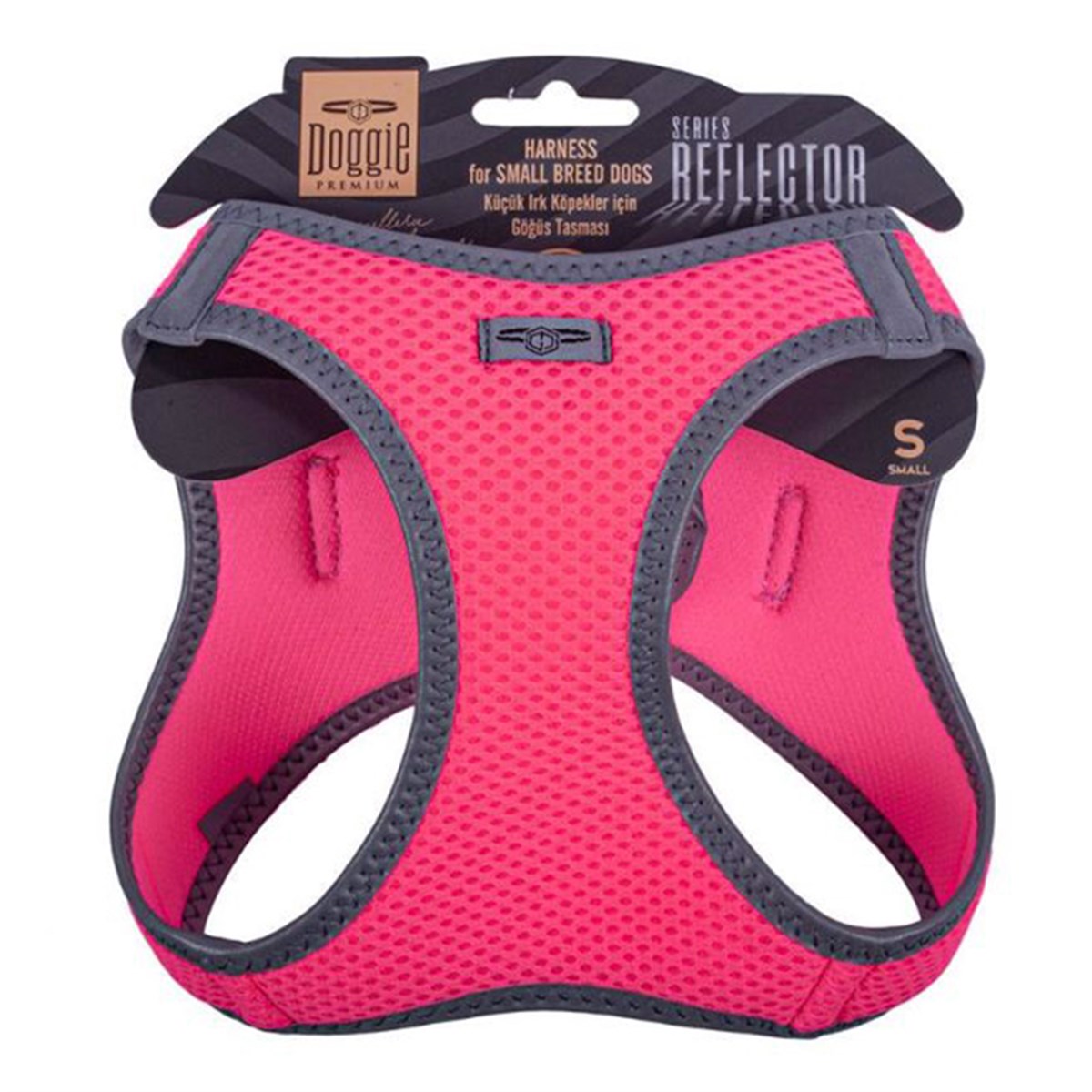 DOGGİE HAVALI DOKUMA REFLEKTÖR SERİSİ KÜÇÜK IRK GÖĞÜS TASMASI PEMBE S-32-38CM8680782197710