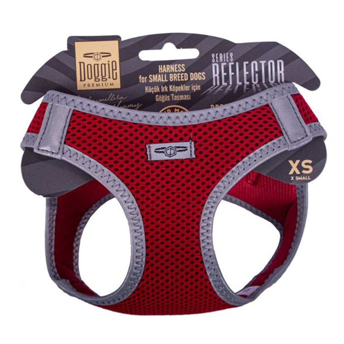 DOGGİE HAVALI DOKUMA REFLEKTÖR SERİSİ KÜÇÜK IRK GÖĞÜS TASMASI KIRMIZI XS-30-34CM8680782197611