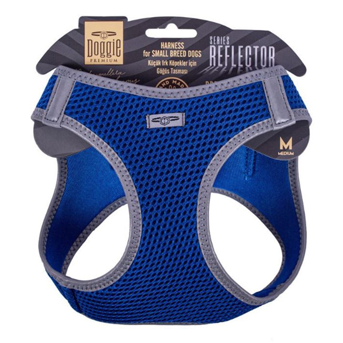 DOGGİE HAVALI DOKUMA REFLEKTÖR SERİSİ KÜÇÜK IRK GÖĞÜS TASMASI MAVİ M-38-44CM8680782197765