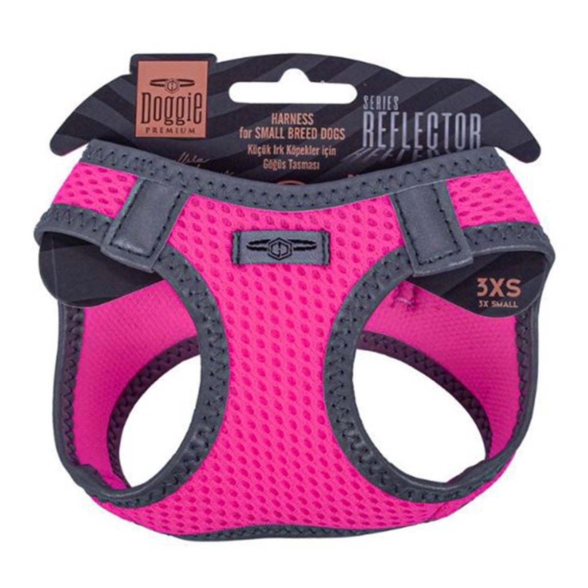 DOGGİE HAVALI DOKUMA REFLEKTÖR SERİSİ KÜÇÜK IRK GÖĞÜS TASMASI PEMBE 3XS-22-26CM8680782197505