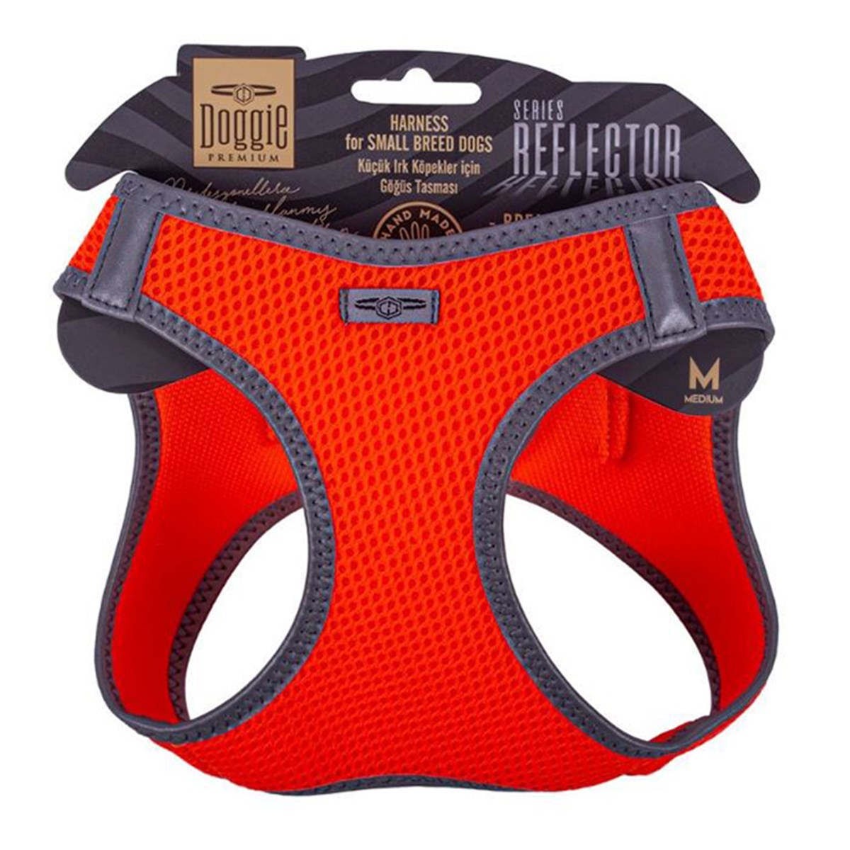 DOGGİE HAVALI DOKUMA REFLEKTÖR SERİSİ KÜÇÜK IRK GÖĞÜS TASMASI TURUNCU M-38-44CM8680782197772
