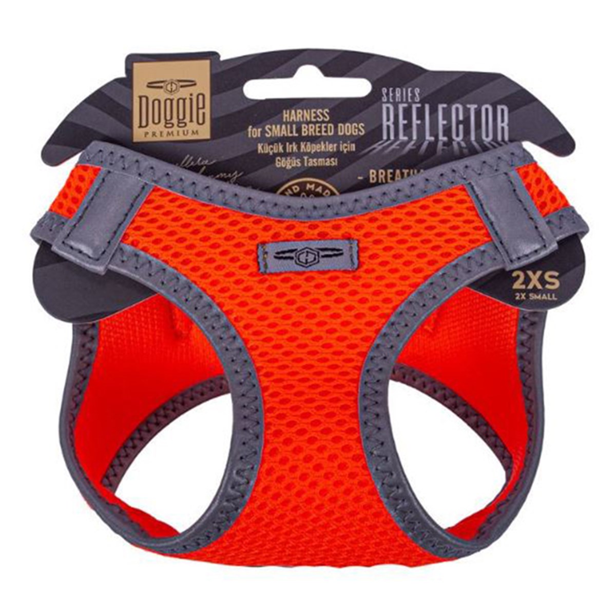 DOGGİE HAVALI DOKUMA REFLEKTÖR SERİSİ KÜÇÜK IRK GÖĞÜS TASMASI TURUNCU 2XS-26-30CM8680782197567