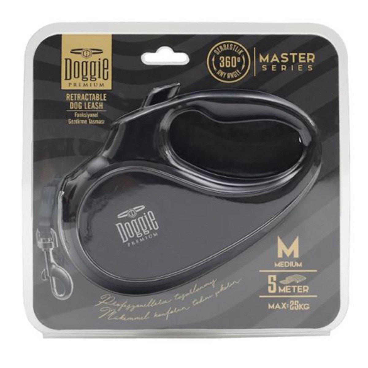 DOGGİE OTOMATİK UZATMA TASMASI MASTER SERİ SİYAH 25KG/5MT8680782170133