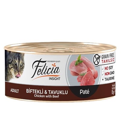FELICIA BIFTEK VE TAVUK ETLI KIYILMIŞ TAHILSIZ KEDI KONSERVESI 85 GR