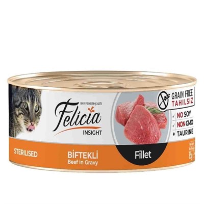 FELICIA STERILISED BIFTEK ETLI FILETO TAHILSIZ KISIRLAŞTIRILMIŞ KEDI KONSERVESI 85 GR