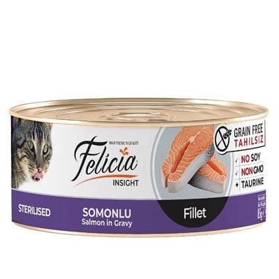 FELICIA STERILISED SOMONLU FILETO TAHILSIZ KISIRLAŞTIRILMIŞ KEDI KONSERVESI 85 GR
