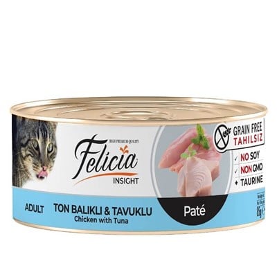 FELICIA TON BALIKLI VE TAVUK ETLI KIYILMIŞ TAHILSIZ KEDI KONSERVESI 85 GR