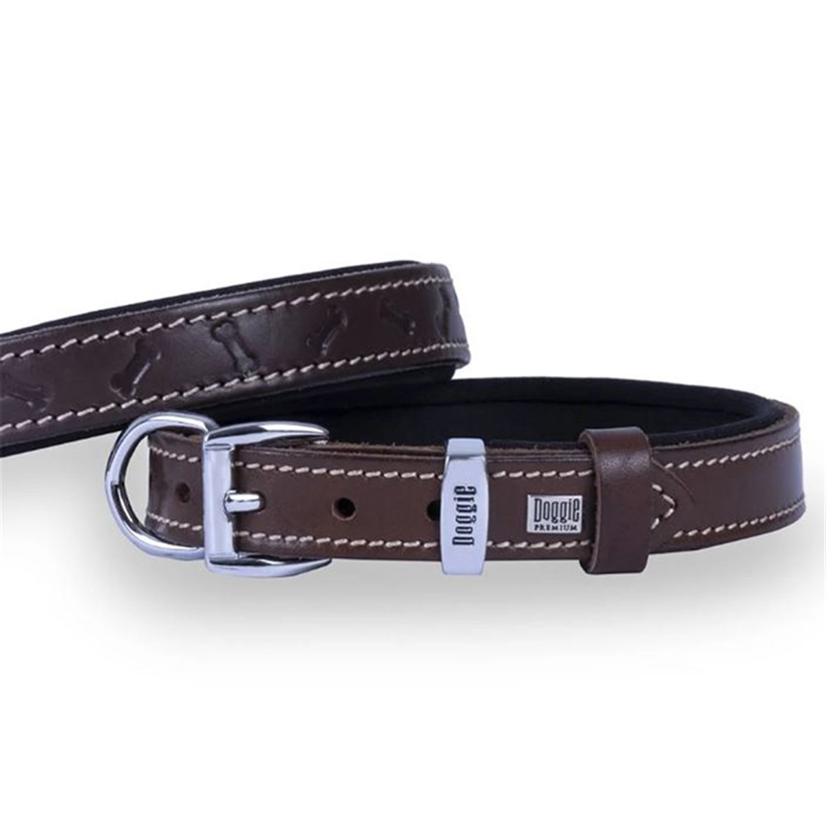 DOGGİE KONFOR DERİ KEMİK DESENLİ BOYUN TASMASI KAHVE 3,5X52-60CM