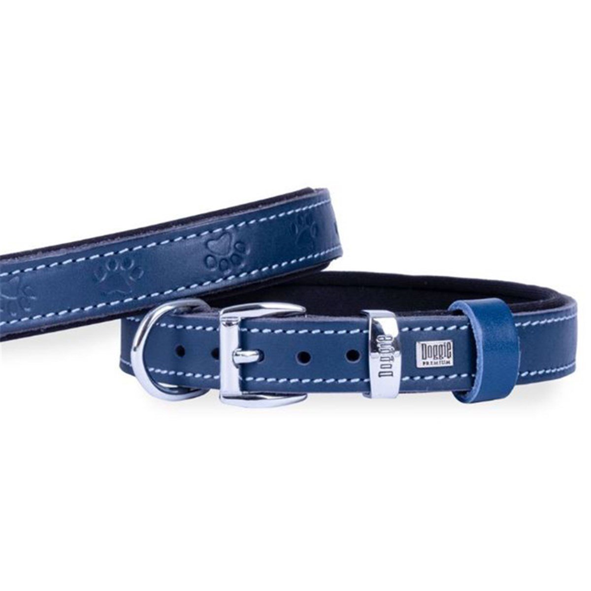 DOGGİE KONFOR DERİ PATİ DESENLİ BOYUN TASMASI ROYALMAVİ 4X57-65CM