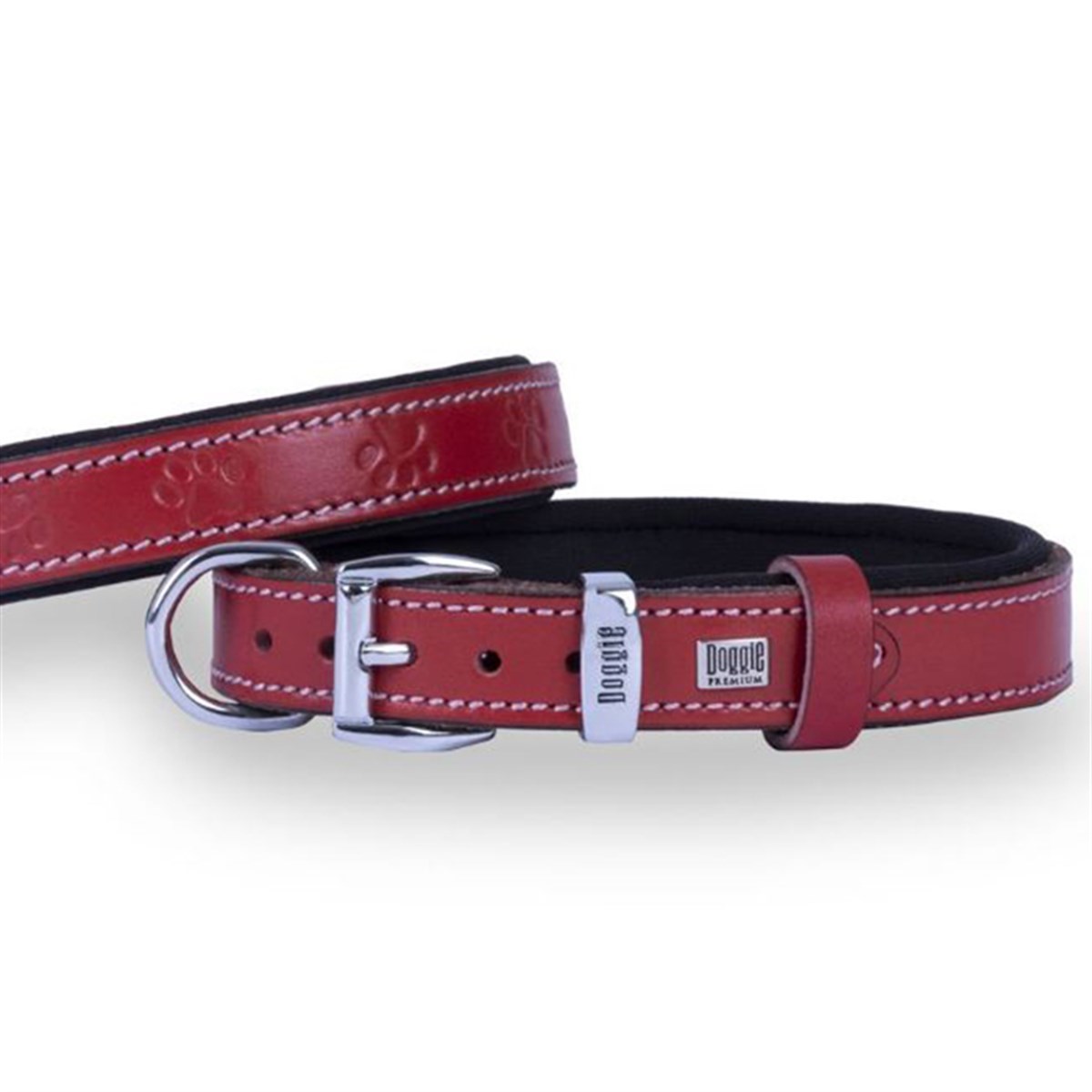 DOGGİE KONFOR DERİ PATİ DESENLİ BOYUN TASMASI KIRMIZI 3,5X52-60CM