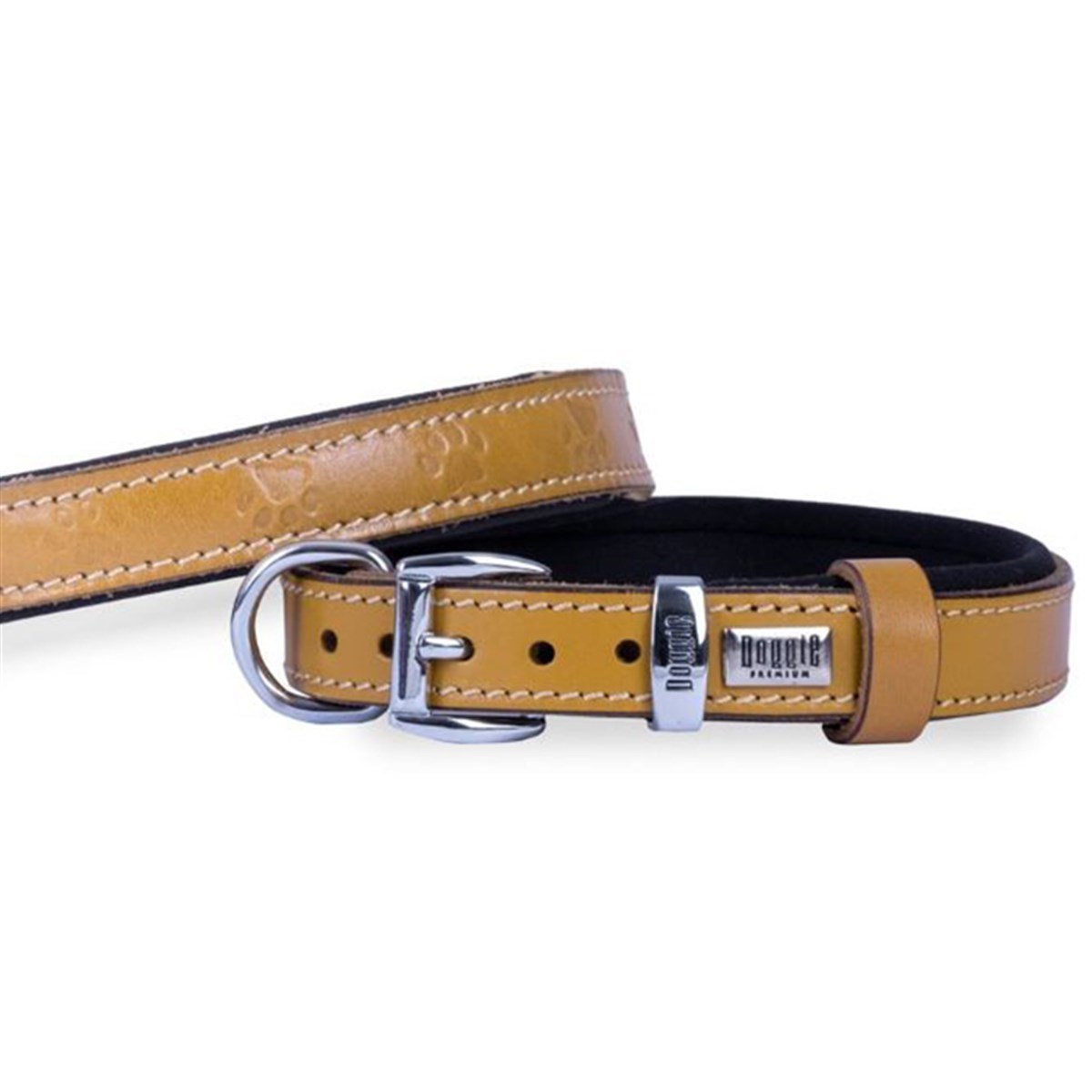 DOGGİE KONFOR DERİ PATİ DESENLİ BOYUN TASMASI KAMEL 3,5X47-55CM