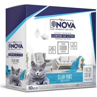 MYCAT NOVA FERAHLATICI KOKU ( TEMİZ PATİLER) PREMİUM KEDİ KUMU 10LT