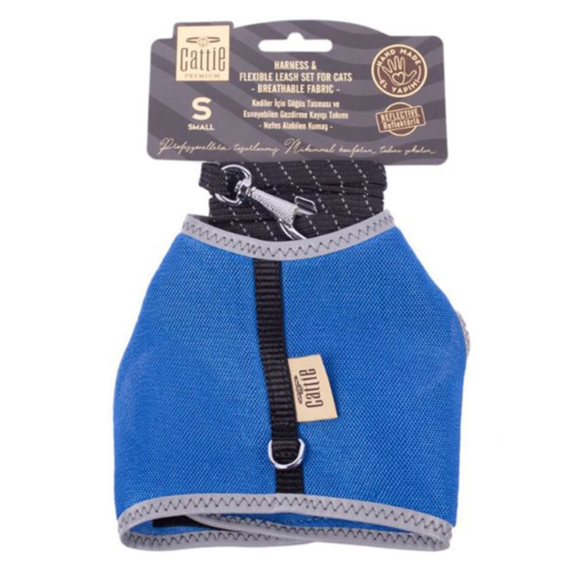 CATTİE HAVALI DOKUMA KEDİ GÖĞÜS & GEZDİRME TAKIMI ROYALMAVİ 1X25-35CM8680782126185