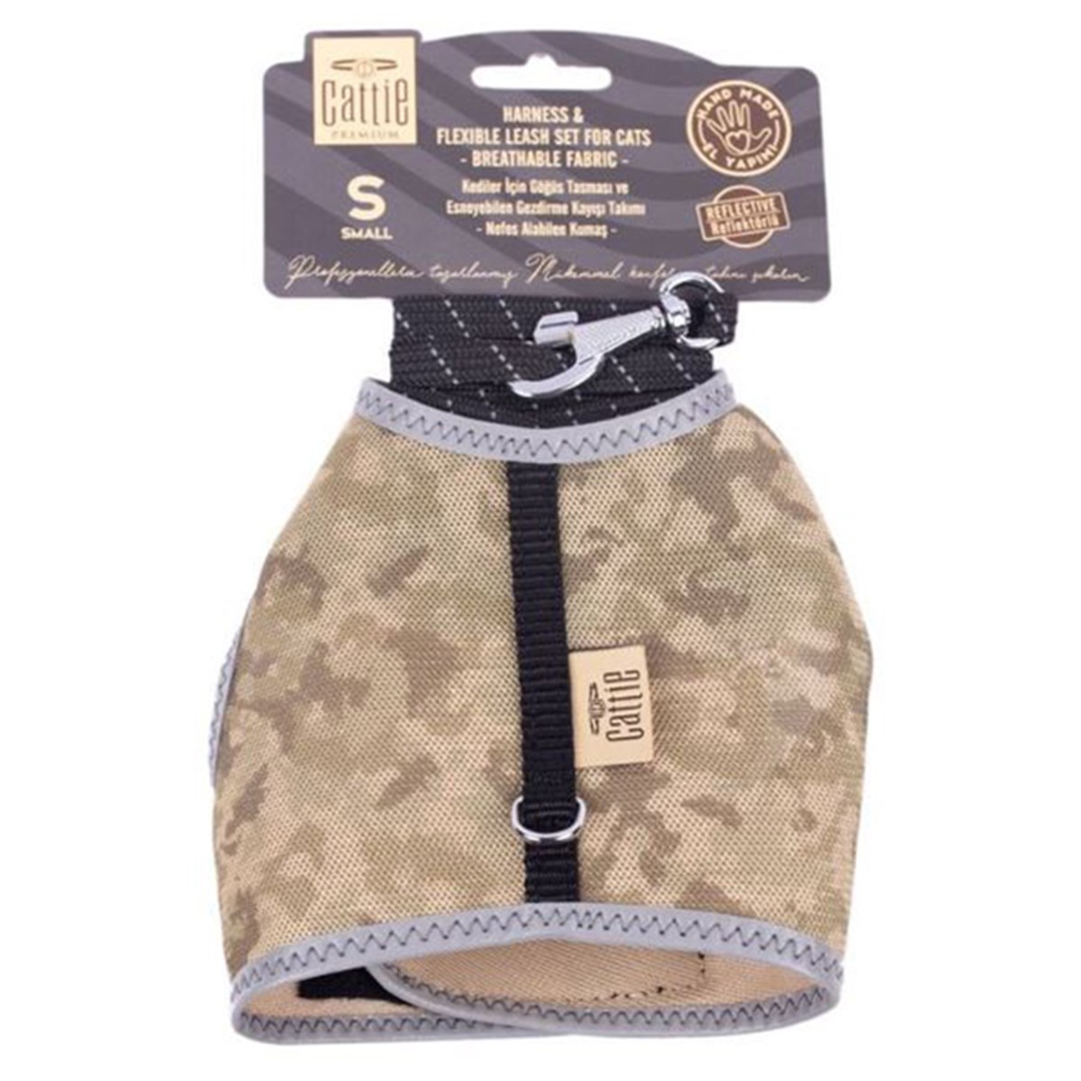 CATTİE HAVALI DOKUMA KEDİ GÖĞÜS & GEZDİRME TAKIMI KAMUFLAJ 1X25-35CM8680782132773