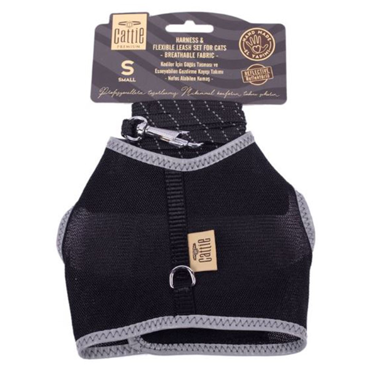 CATTİE HAVALI DOKUMA KEDİ GÖĞÜS & GEZDİRME TAKIMI SİYAH 1X25-35CM8680782126161