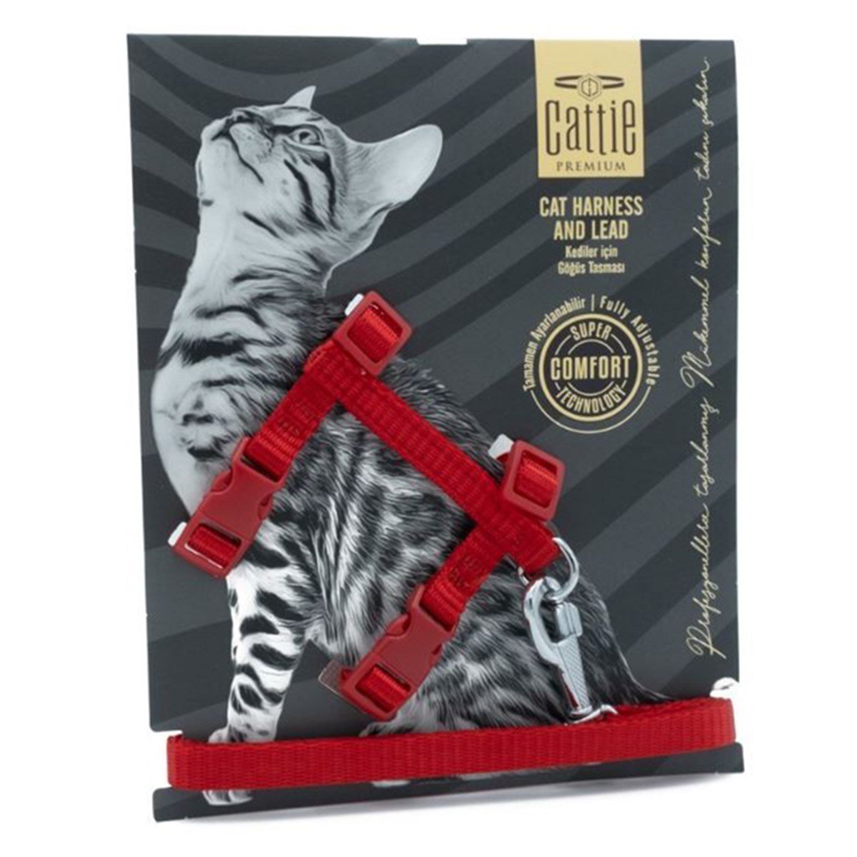 CATTİE KEDİ GÖĞÜS & GEZDİRME TAKIMI KIRMIZI 1X25-40CM8680782123429