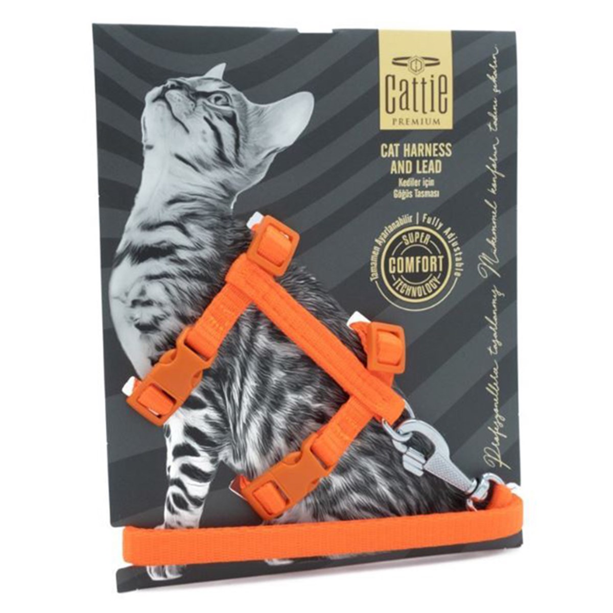 CATTİE KEDİ GÖĞÜS & GEZDİRME TAKIMI TURUNCU 1X25-40CM8680782123443