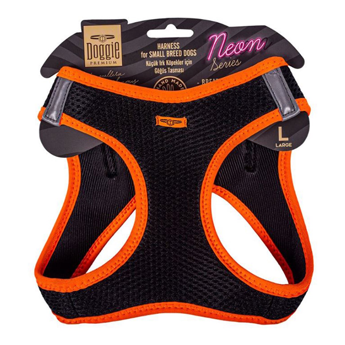 DOGGİE HAVALI DOKUMA NEON SERİSİ KÜÇÜK IRK GÖĞÜS TASMASI TURUNCU L-42-48CM8680782197437