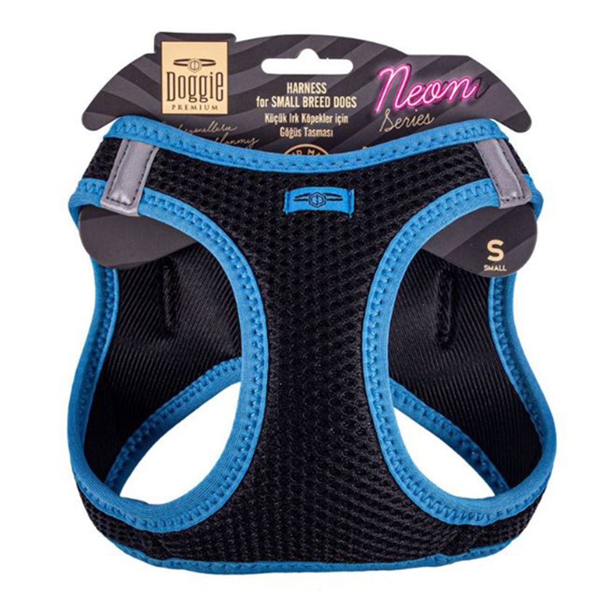 DOGGİE HAVALI DOKUMA NEON SERİSİ KÜÇÜK IRK GÖĞÜS TASMASI MAVİ S-32-38CM8680782197321