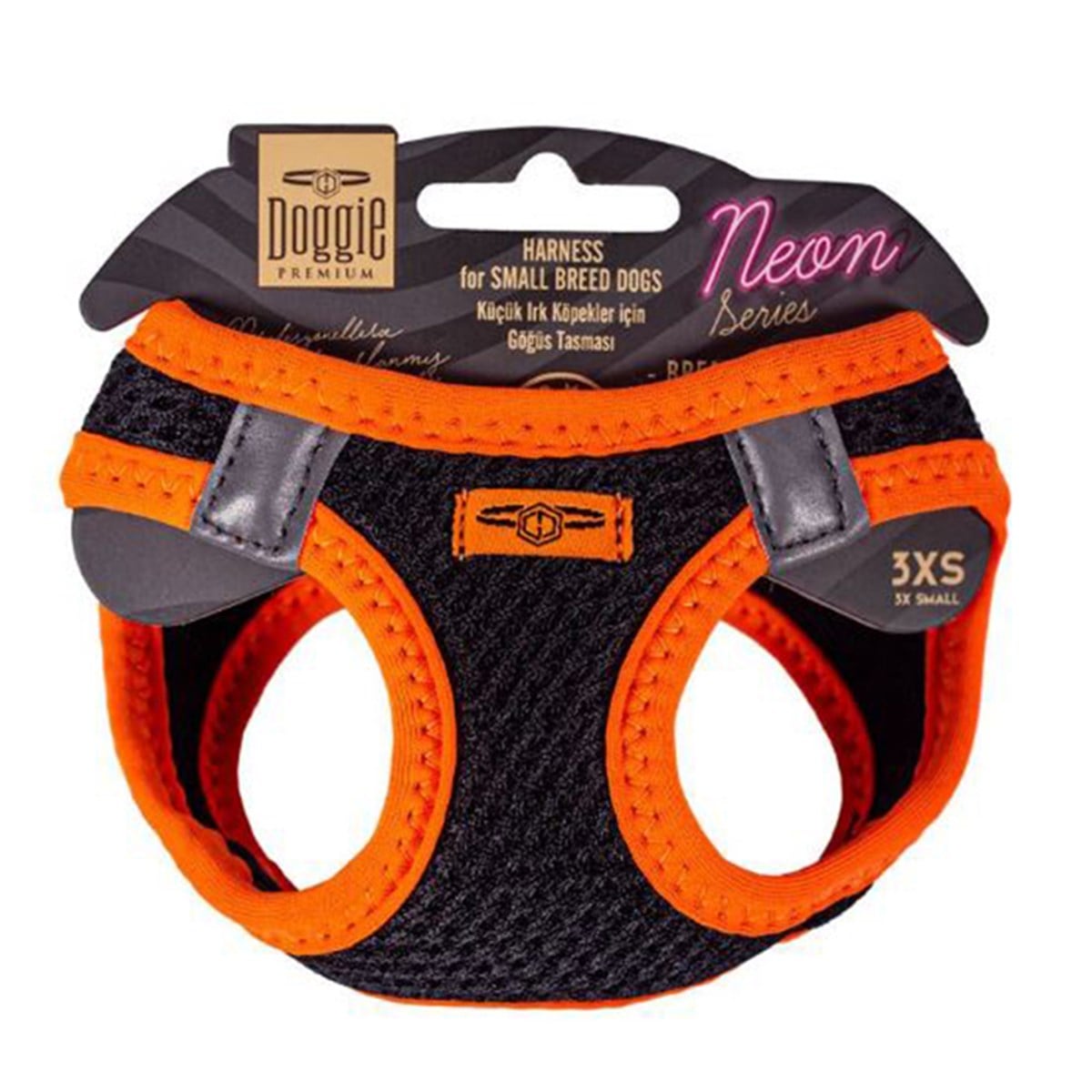 DOGGİE HAVALI DOKUMA NEON SERİSİ KÜÇÜK IRK GÖĞÜS TASMASI TURUNCU 3XS-22-26CM8680782197185