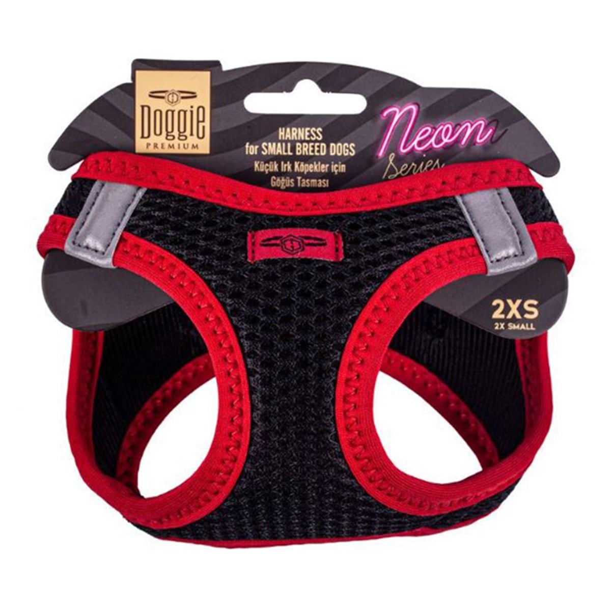 DOGGİE HAVALI DOKUMA NEON SERİSİ KÜÇÜK IRK GÖĞÜS TASMASI KIRMIZI 2XS-26-30CM8680782197215