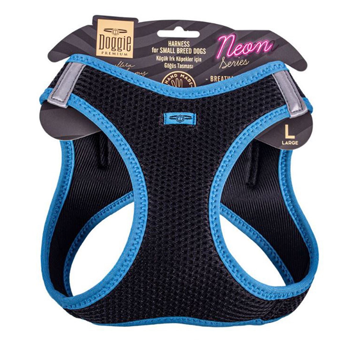 DOGGİE HAVALI DOKUMA NEON SERİSİ KÜÇÜK IRK GÖĞÜS TASMASI MAVİ L-42-48CM8680782197420