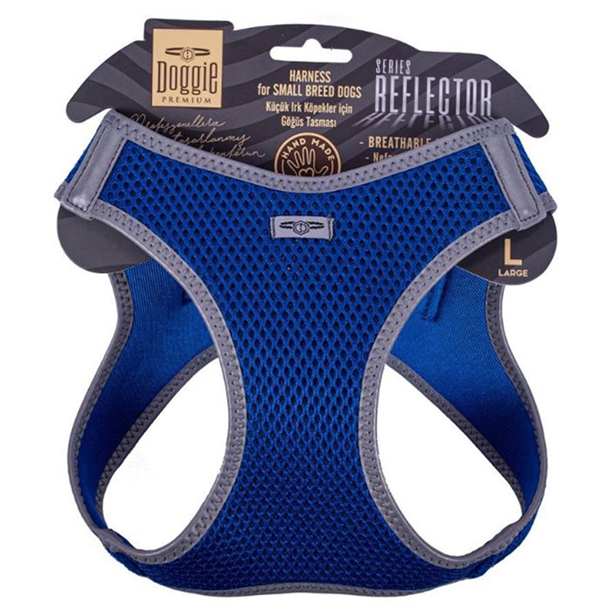 DOGGİE HAVALI DOKUMA REFLEKTÖR SERİSİ KÜÇÜK IRK GÖĞÜS TASMASI MAVİ L-42-48CM8680782197833