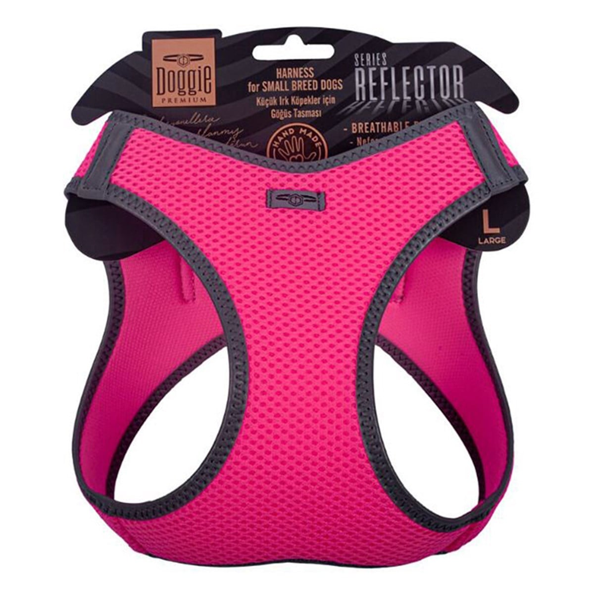 DOGGİE HAVALI DOKUMA REFLEKTÖR SERİSİ KÜÇÜK IRK GÖĞÜS TASMASI PEMBE L-42-48CM8680782197857