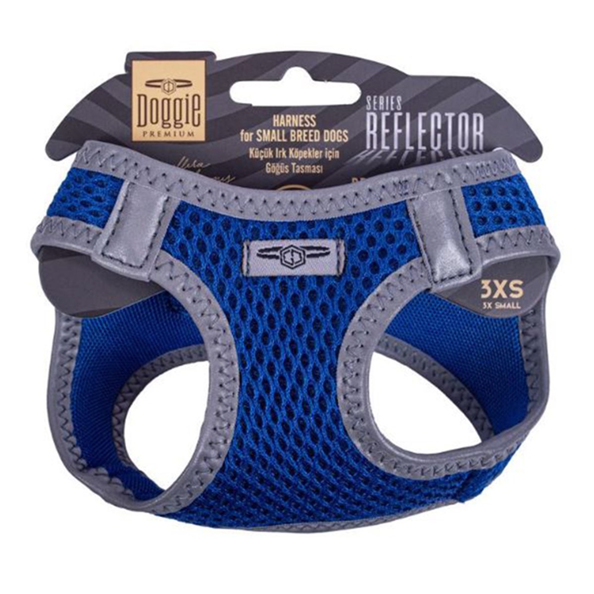 DOGGİE HAVALI DOKUMA REFLEKTÖR SERİSİ KÜÇÜK IRK GÖĞÜS TASMASI MAVİ 3XS-22-26CM8680782197482