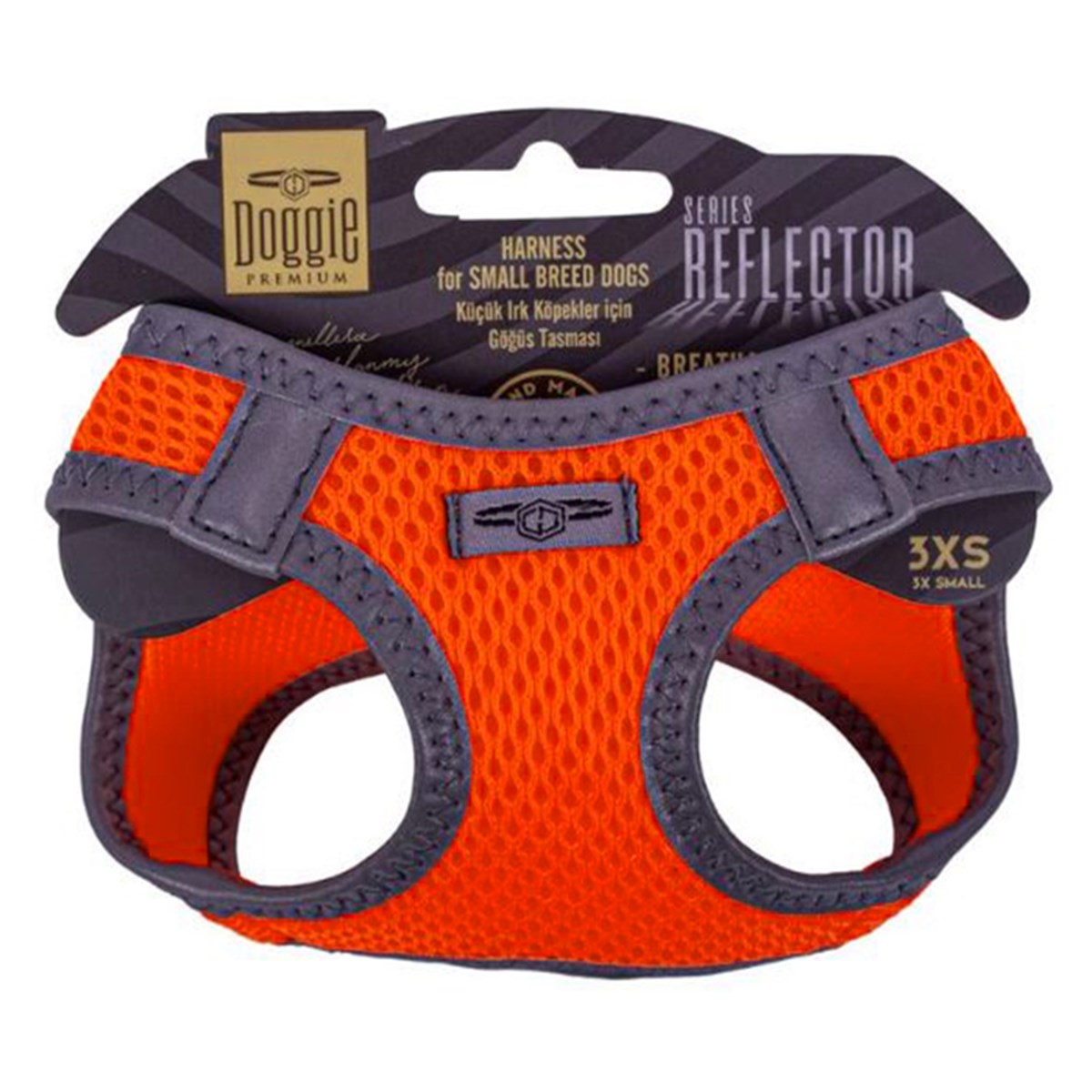 DOGGİE HAVALI DOKUMA REFLEKTÖR SERİSİ KÜÇÜK IRK GÖĞÜS TASMASI TURUNCU 3XS-22-26CM8680782197499