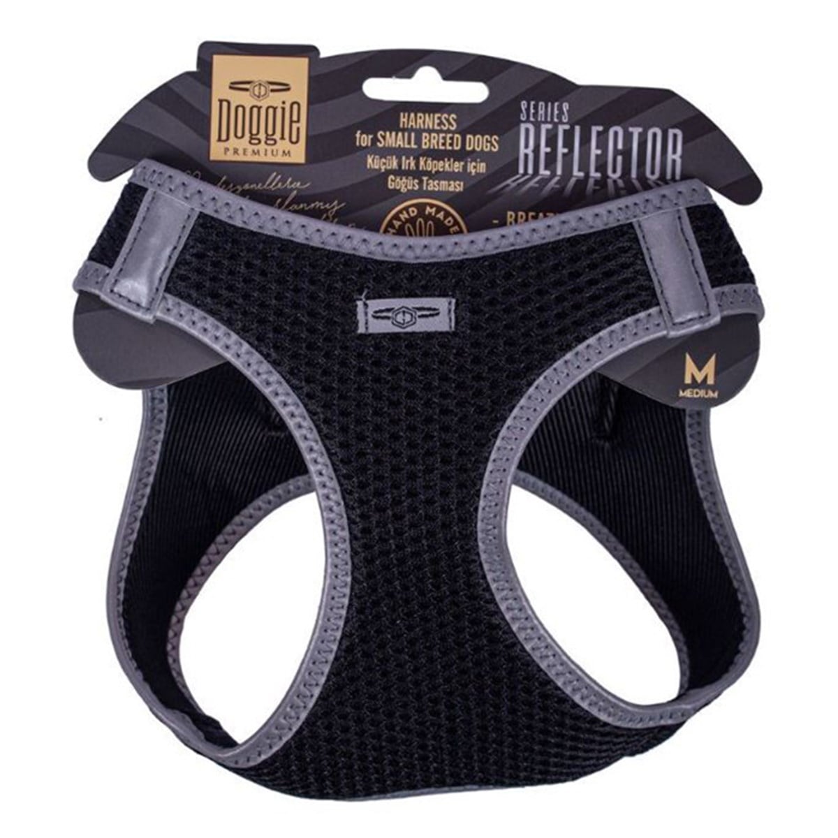 DOGGİE HAVALI DOKUMA REFLEKTÖR SERİSİ KÜÇÜK IRK GÖĞÜS TASMASI SİYAH M-38-44CM8680782197741