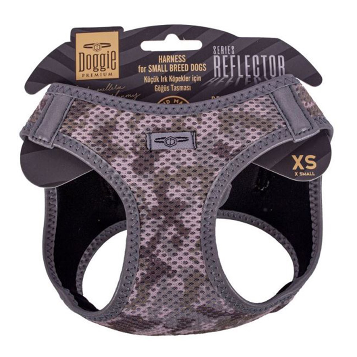 DOGGİE HAVALI DOKUMA REFLEKTÖR SERİSİ KÜÇÜK IRK GÖĞÜS TASMASI KAMUFLAJ XS-30-34CM8680782197666